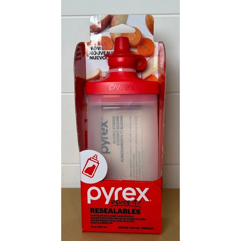 Pyrex Reuse It Platinum Silicone Resealable‎ Food Pouch 8oz Red Medium 1142986